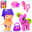 Unicórnio Com Boneca De Vinil C/cabelo Acessórios Brinquedo