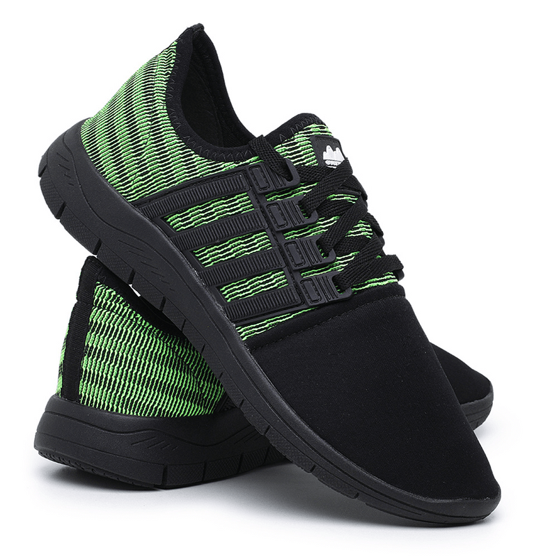 Tênis Caminhada Confortável Colors Preto E Verde 15008