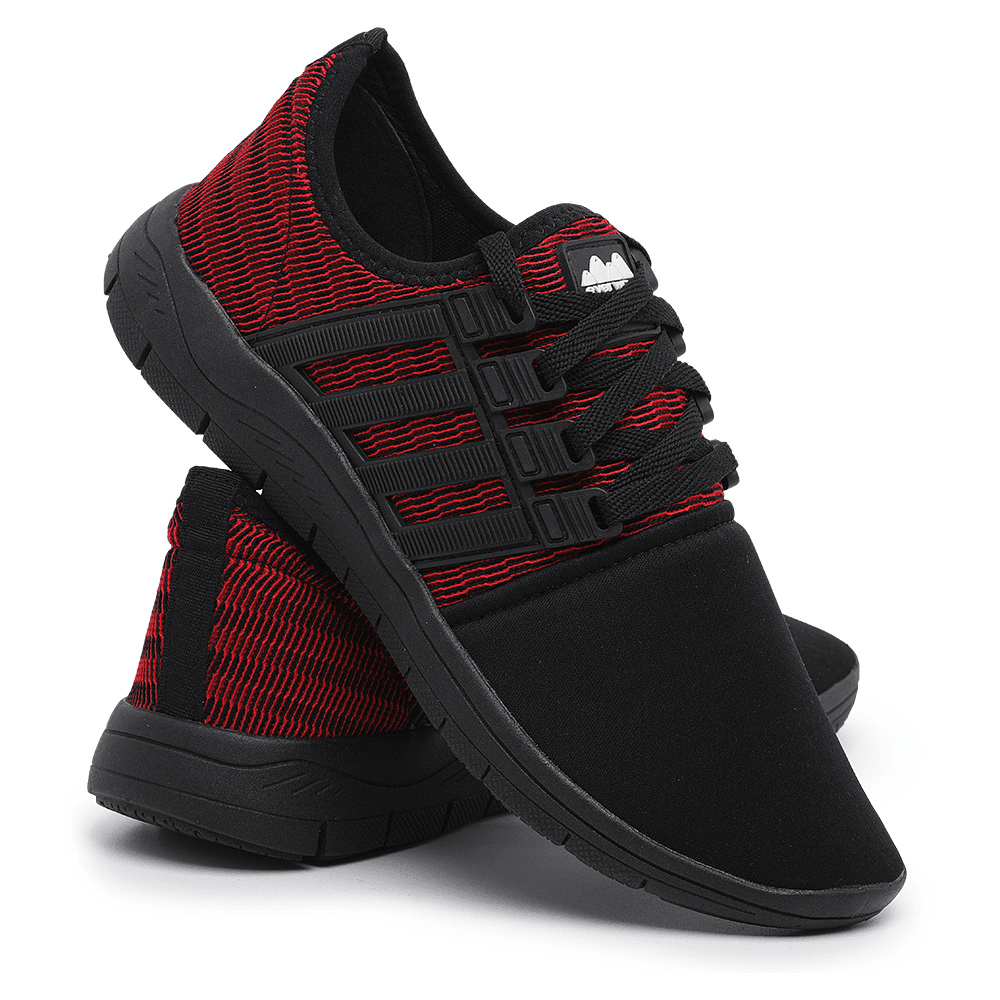 Tênis Caminhada Confortável Colors Preto E Vermelho 15008