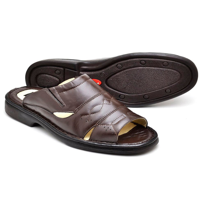 Chinelo Masculino Conforto Couro Marrom 2600