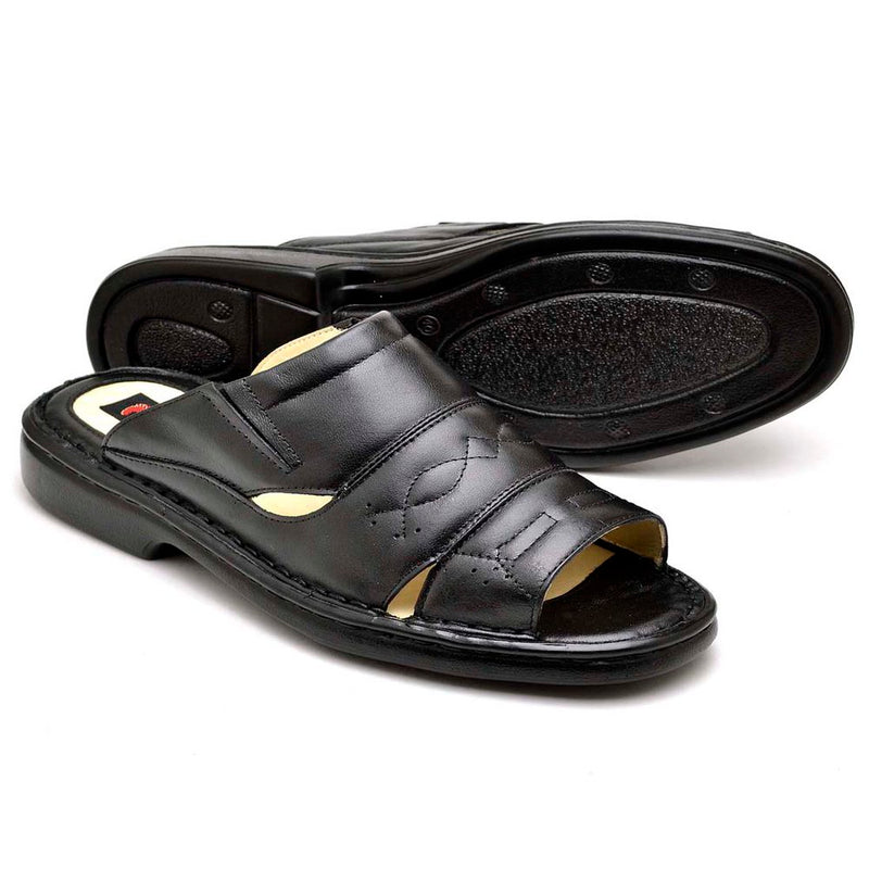 Chinelo Masculino Conforto Couro Preto 2600