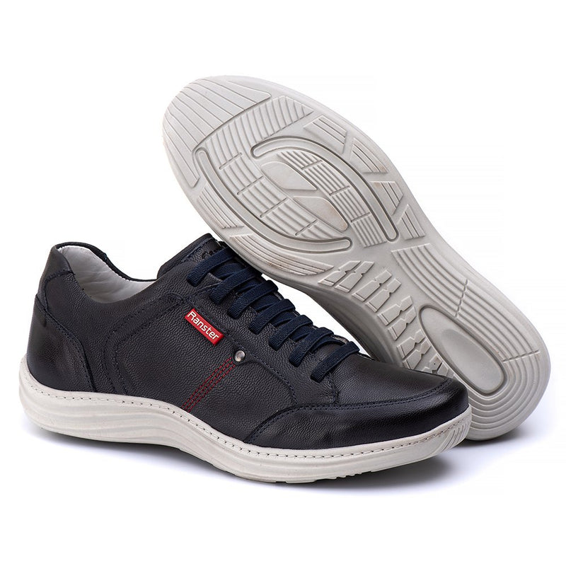 Sapatênis Casual Conforto Couro Azul 3000