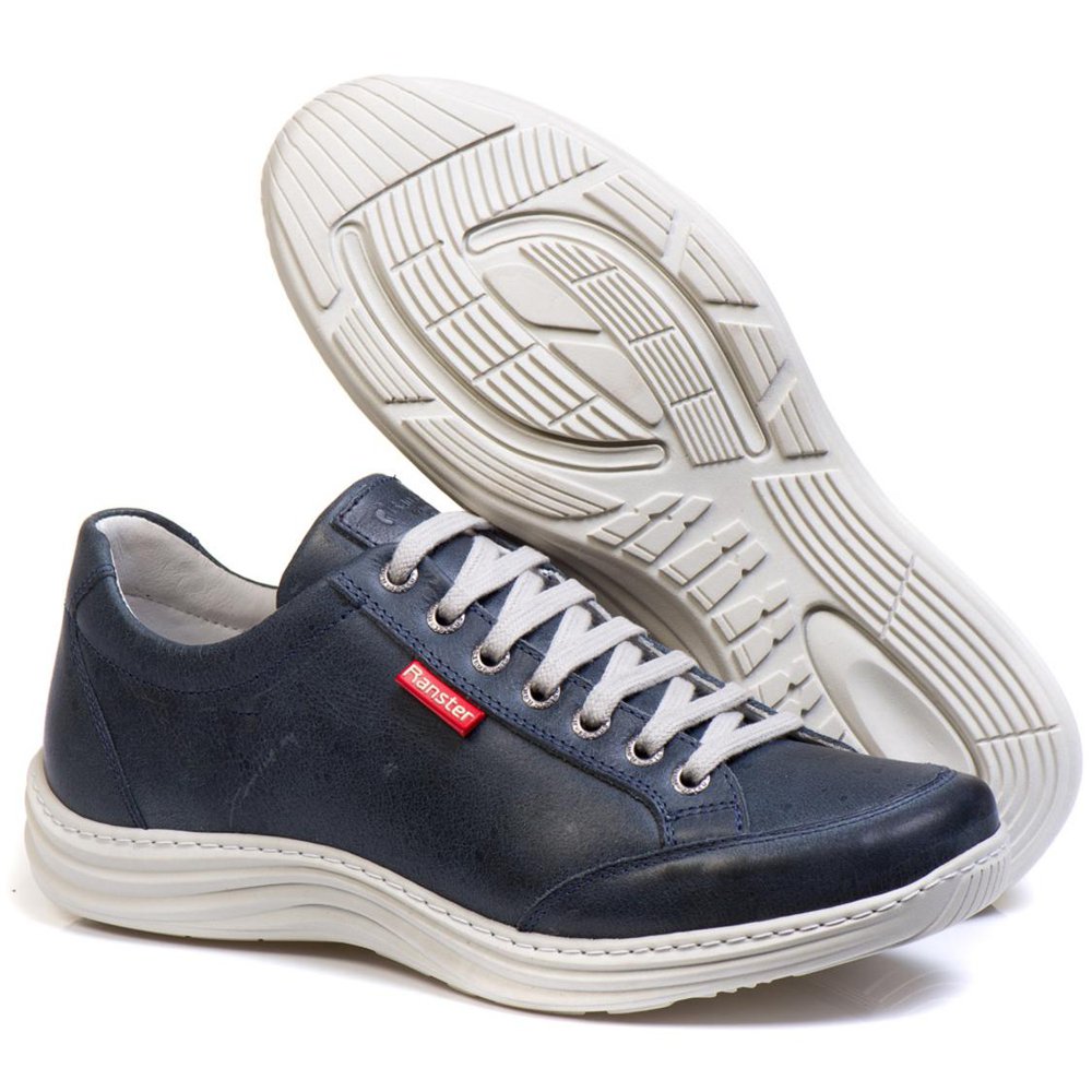 Sapatênis Casual Conforto Couro Azul 3001