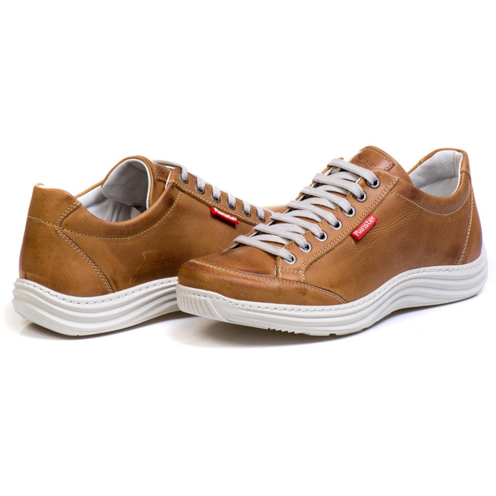 Sapatênis Casual Conforto Couro Marrom Claro 3001