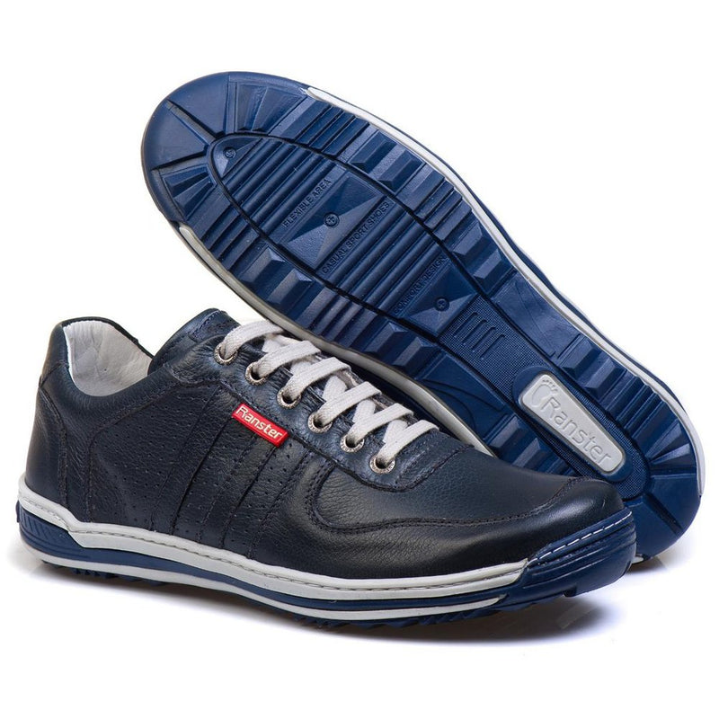 Sapatênis Casual Conforto Couro Azul 3002