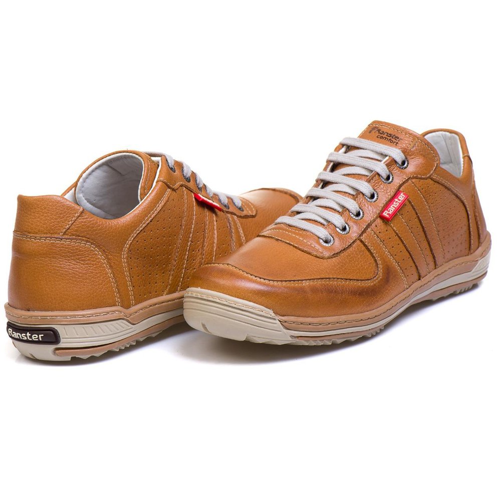 Sapatênis Casual Conforto Couro Marrom Claro 3002