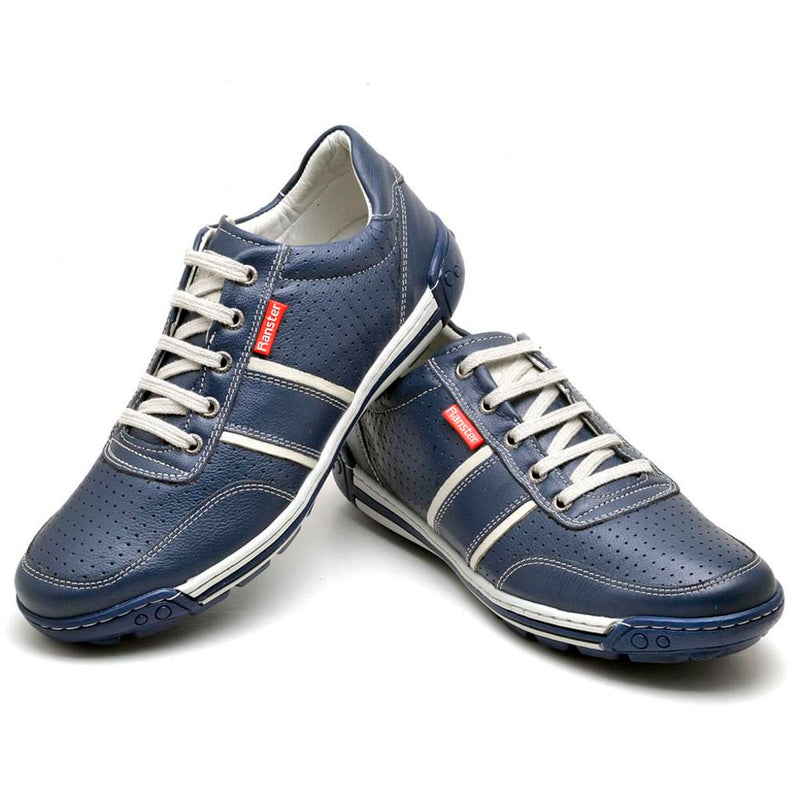 Sapatênis Casual Conforto Couro Azul 3004