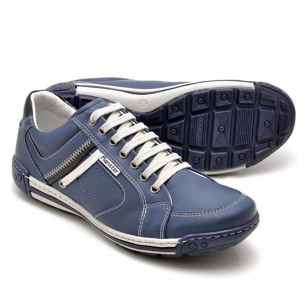 Sapatênis Casual Conforto Couro Azul 3007