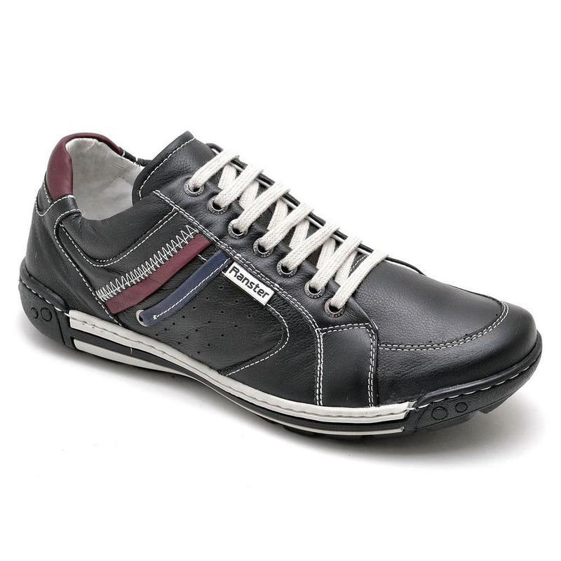 Sapatênis Casual Conforto Couro Preto 3007