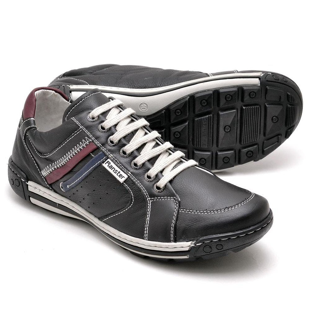 Sapatênis Casual Conforto Couro Preto 3007