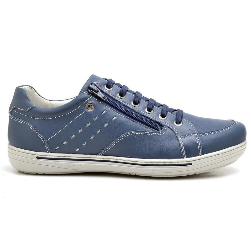 Sapatênis Casual Conforto Couro Azul 3009