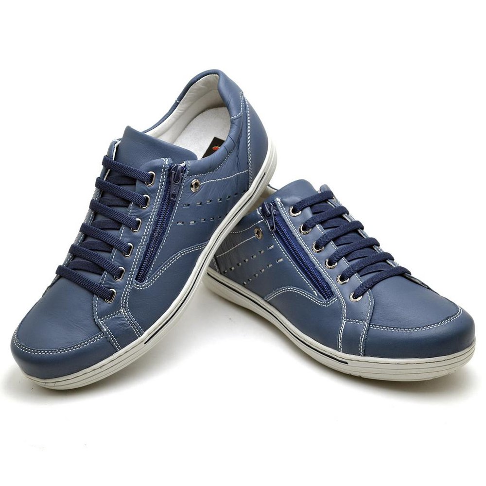 Sapatênis Casual Conforto Couro Azul 3009