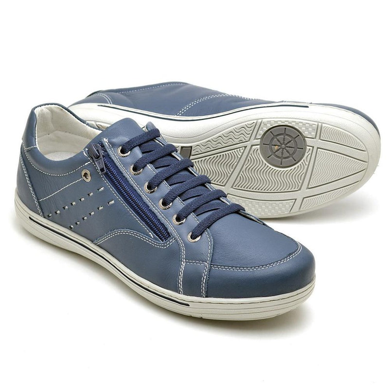 Sapatênis Casual Conforto Couro Azul 3009