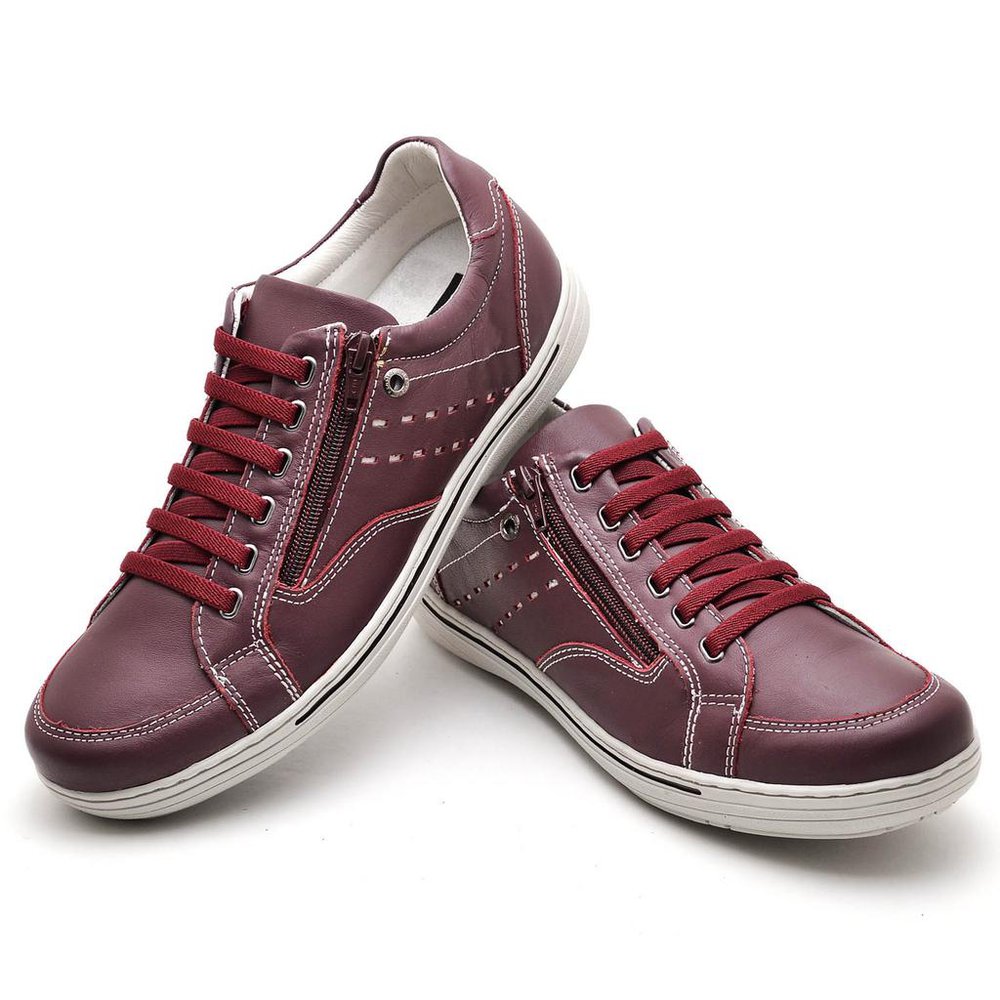 Sapatênis Casual Conforto Couro Vermelho 3009