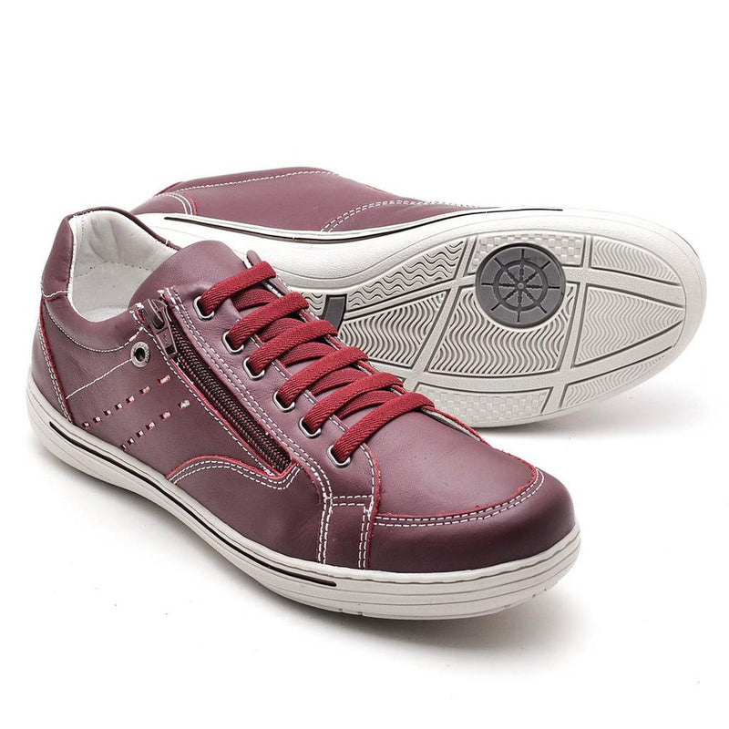 Sapatênis Casual Conforto Couro Vermelho 3009