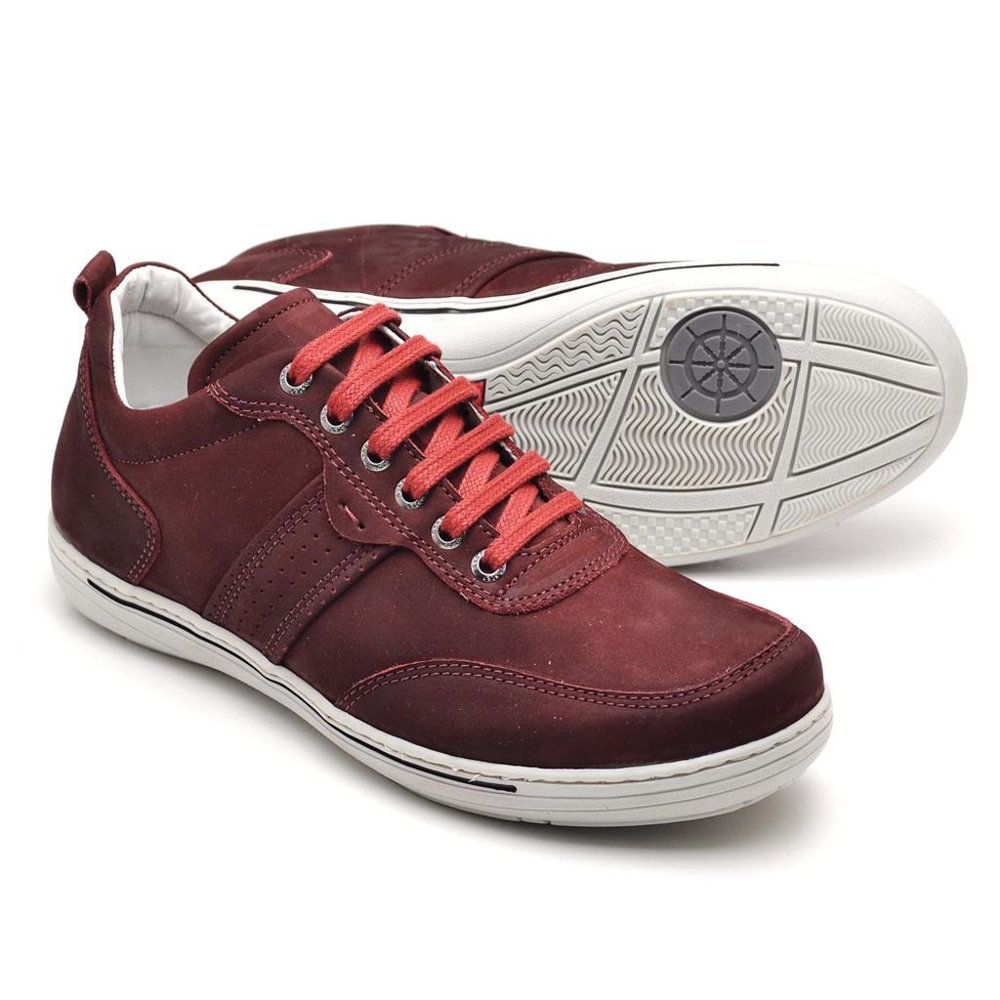 Sapatênis Casual Conforto Couro Vermelho 3011