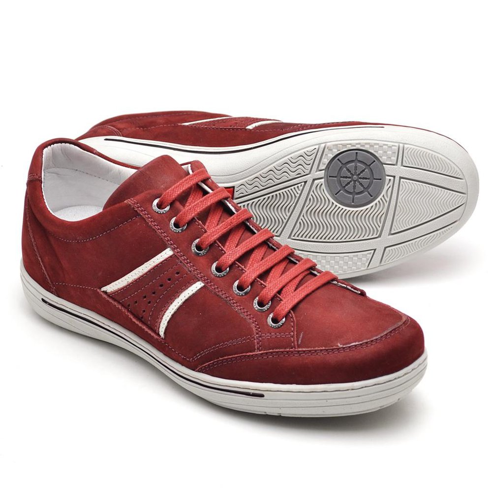 Sapatênis Casual Conforto Couro Vermelho 3013