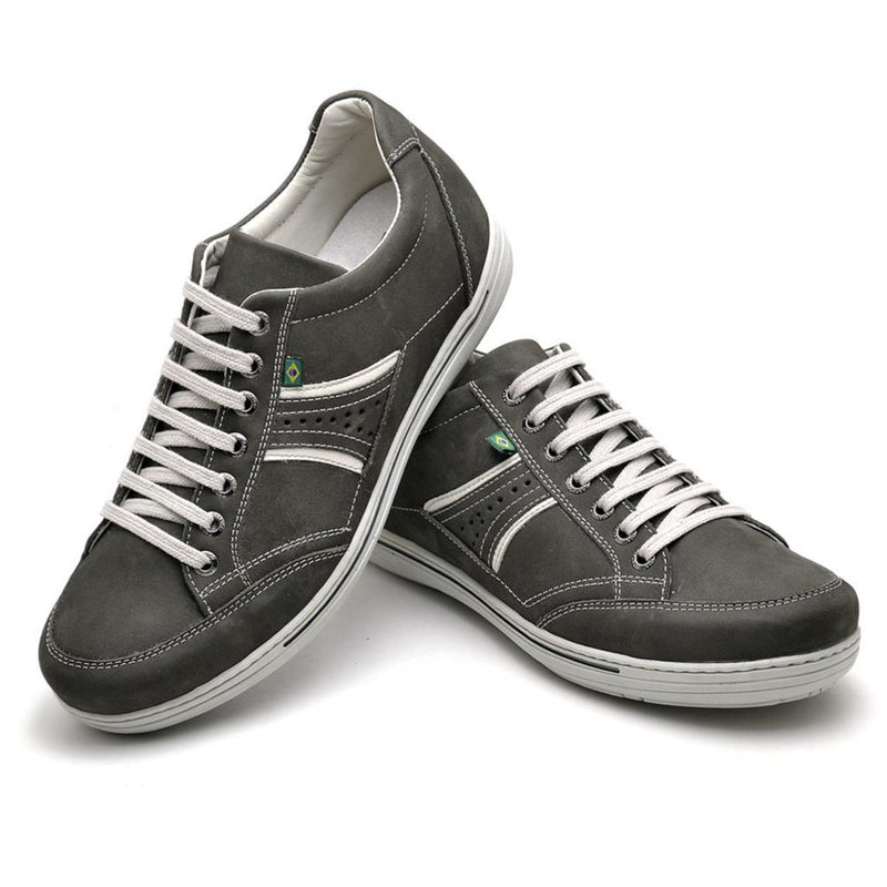 Sapatênis Casual Conforto Couro Cinza 3013