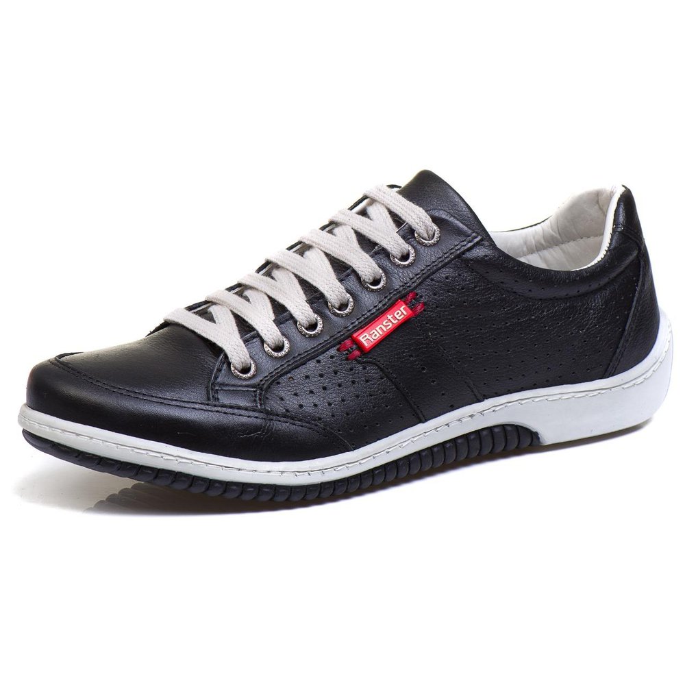 Sapatênis Casual Conforto Couro Preto 3016