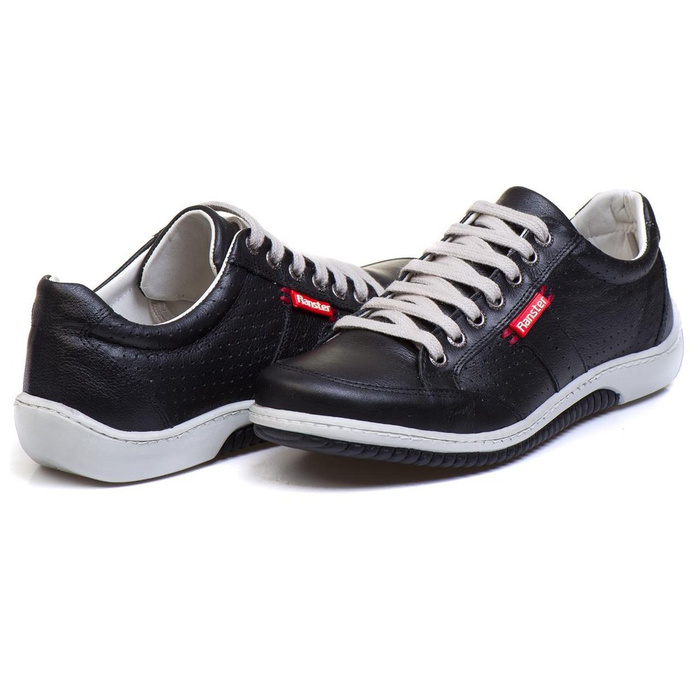 Sapatênis Casual Conforto Couro Preto 3016