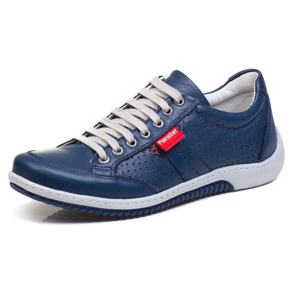 Sapatênis Casual Conforto Couro Azul 3016