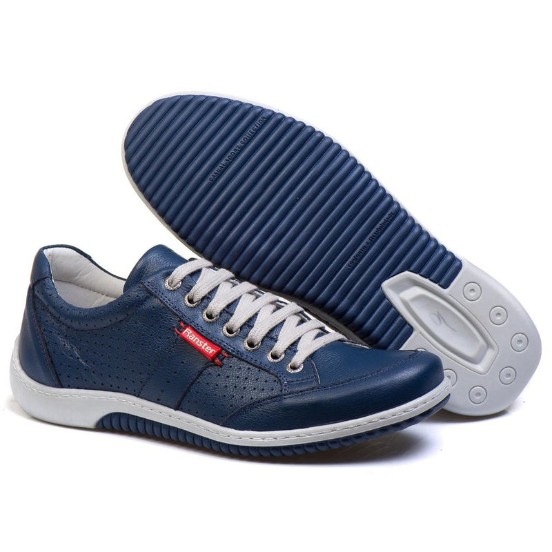 Sapatênis Casual Conforto Couro Azul 3016