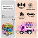 Carrinho De Brinquedo Fricção Kit Com 6 Carros + Bolsinha