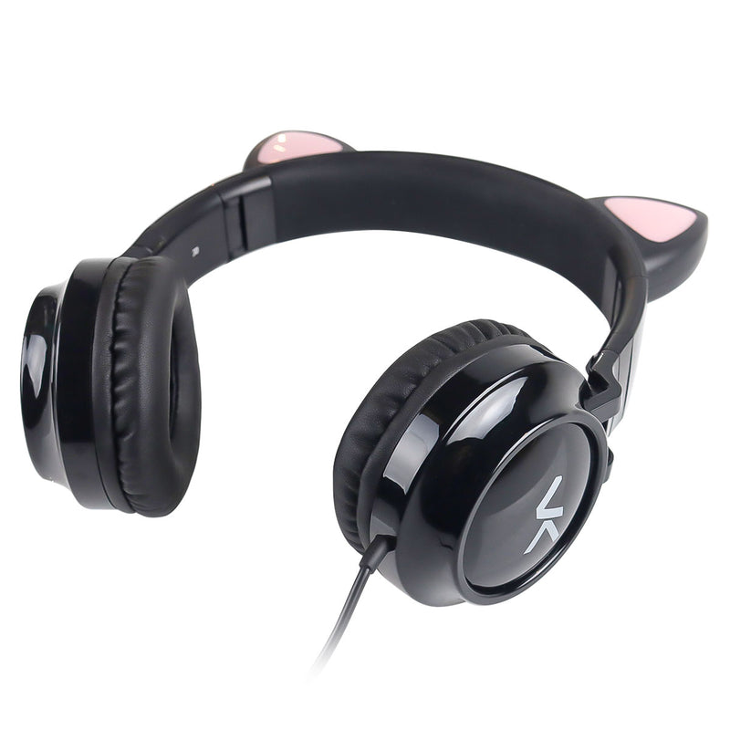 Fone De Ouvido Headset Kitty Ear - Orelha De Gato Preto Com Microfone Cabo 1.2m Plug P2 Estereo P3 - Ke100p