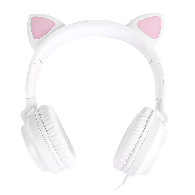 Fone De Ouvido Headset Kitty Ear - Orelha De Gato Branco Com Microfone Cabo 1.2m Plug P2 Estereo P3 - Ke110b