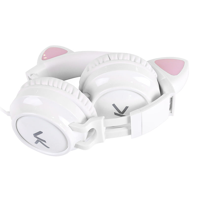 Fone De Ouvido Headset Kitty Ear - Orelha De Gato Branco Com Microfone Cabo 1.2m Plug P2 Estereo P3 - Ke110b