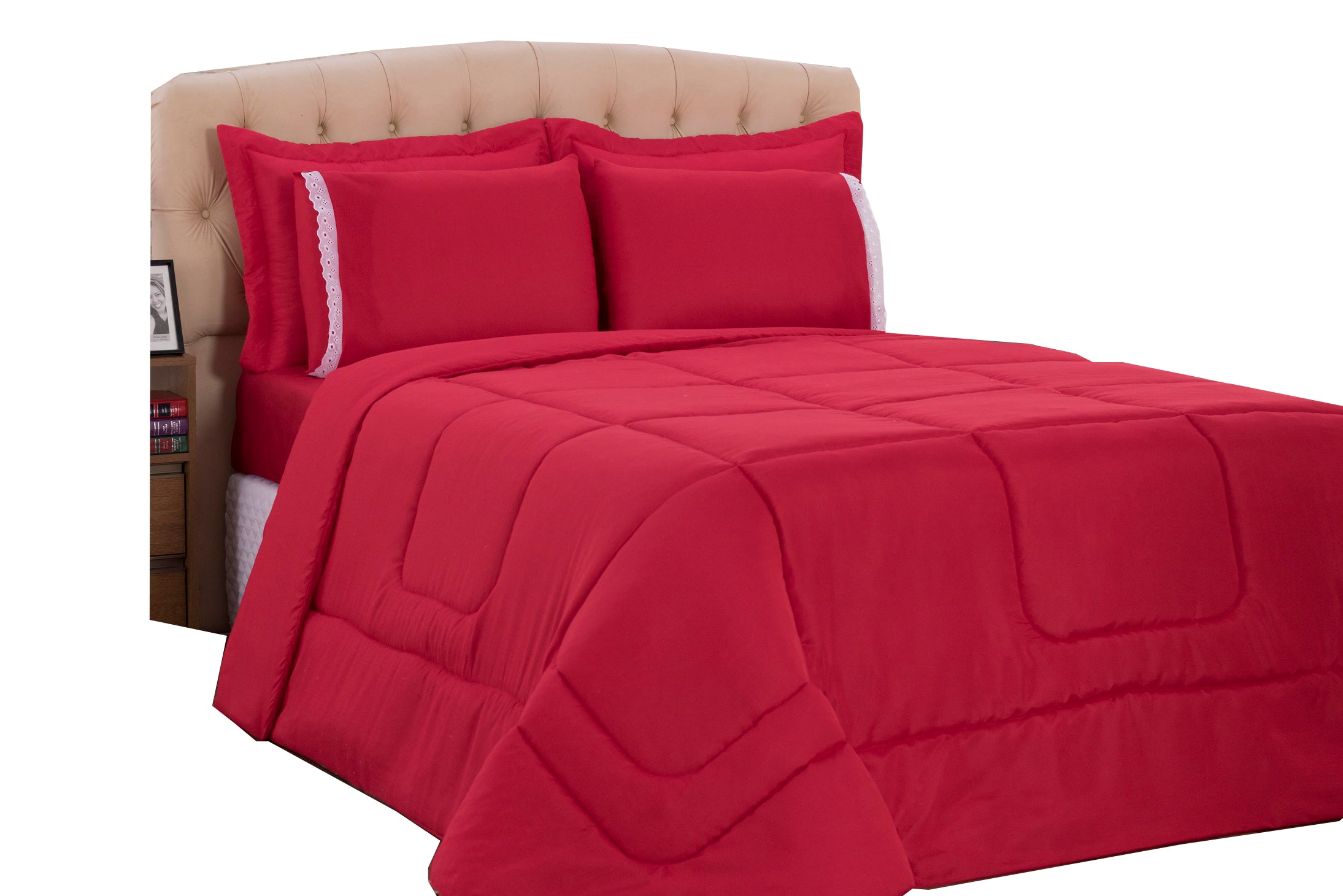 Kit De Edredon E Jogo De Cama Angelo Queen Size 05 Peças Vermelho - Deccoralle