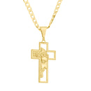 Corrente Grumet Fecho Gaveta 2,5mm - 6g - 70 Cm + Pingente Cruz Com Cristo Grande - 3,5 X 2,2 Cm
