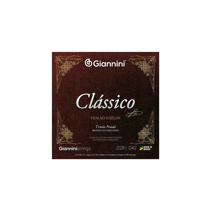 Encordoamento Giannini Clássico P/violão Nylon 65/35 Prateado Alta Genwpa