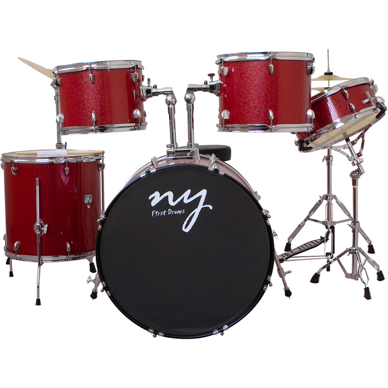 Bateria Acústica 2t Pr Sp Red Sparkle Vermelha Com Banco Ny F1rst