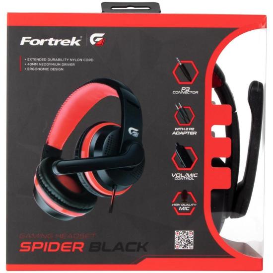 Headset Gamer Fortrek Spider Black P3 Preto/Vermelho