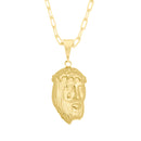 Corrente Elo Alongado Fecho Gaveta 2mm - 5g - 70 Cm + Pingente Face De Cristo Pequeno - 2,0 X 1,0 Cm