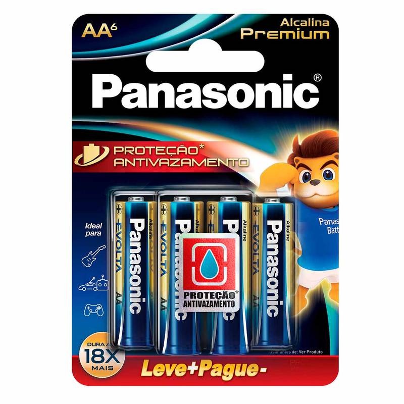 Pilha Alcalina Premium Panasonic Aa Pequena Cartela C/6 Lr6egr/6b96 - Pç / 6