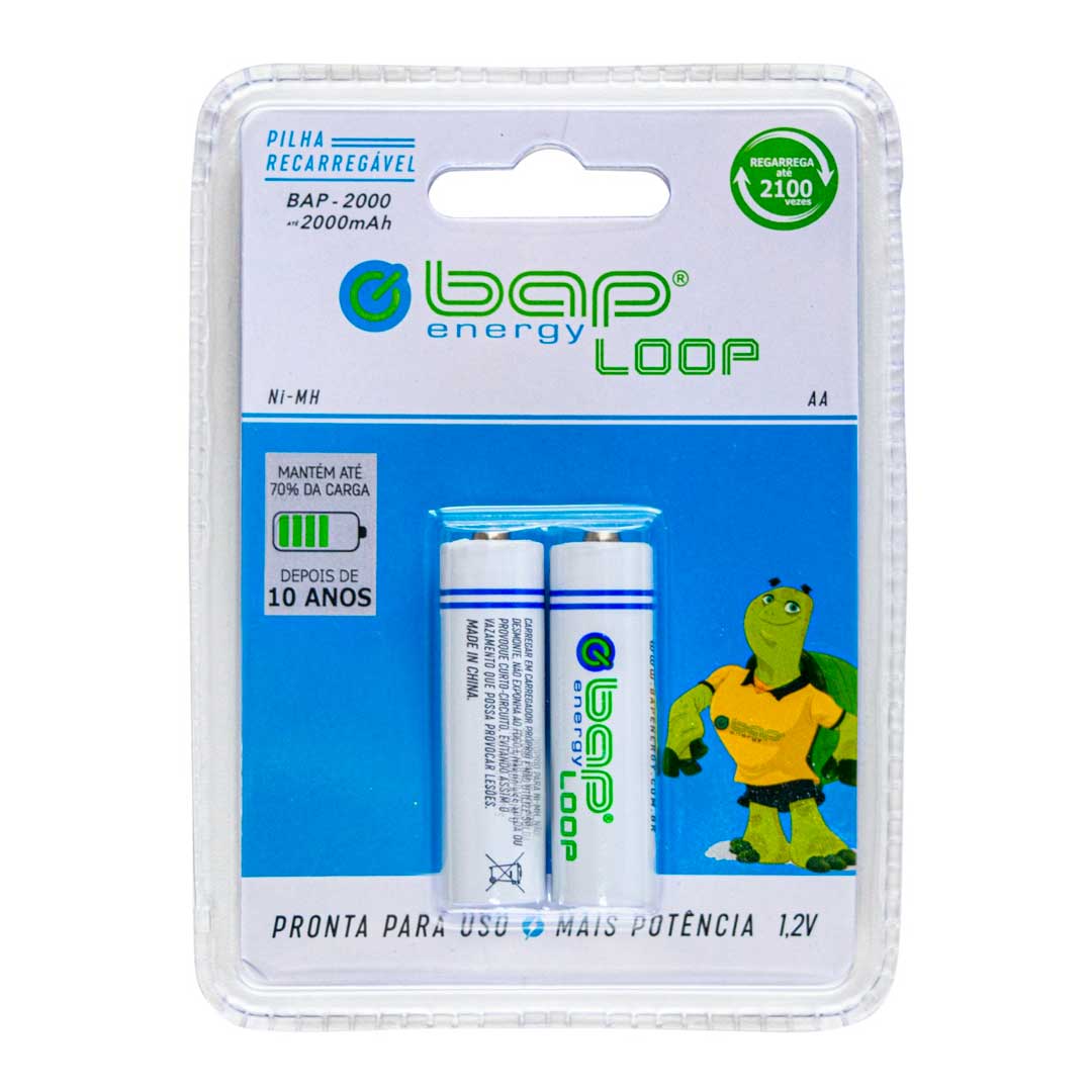 2 Pilhas Recarregáveis Baploop Aa 1.2v 2000mah Bap2000
