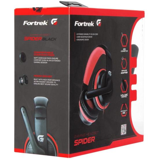 Headset Gamer Fortrek Spider Black P3 Preto/Vermelho