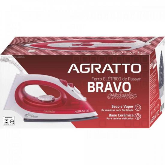 Ferro de Passar Vapor 220V BRAVO CERÂMICO FC-01 Vermelho AGRATTO