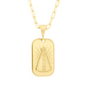 Corrente Elo Alongado Fecho Gaveta 2mm - 5g - 70 Cm + Pingente Placa Diamantada Nossa Senhora 2,0 X 1,5 Cm