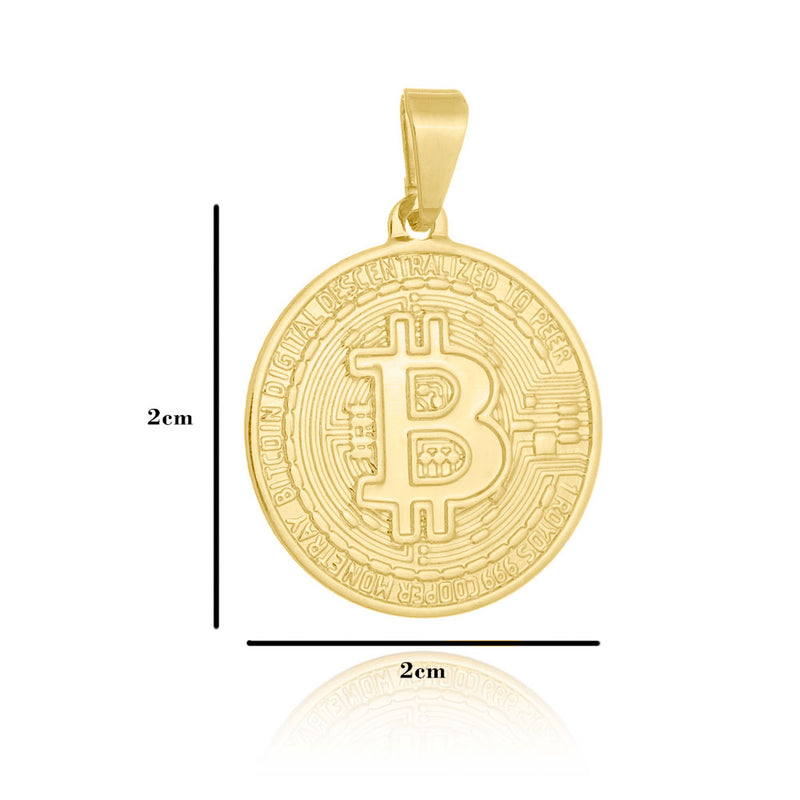 Corrente Cadeado Fecho Gaveta - 2mm - 6g - 70 Cm + Pingente Bitcoin Especial Pequeno - 2,0 X 2,0 Cm