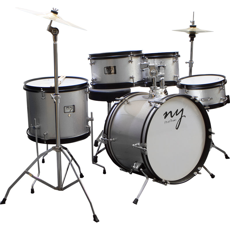 Bateria Acústica Infantil Junior 2t Prata Com Banco New York