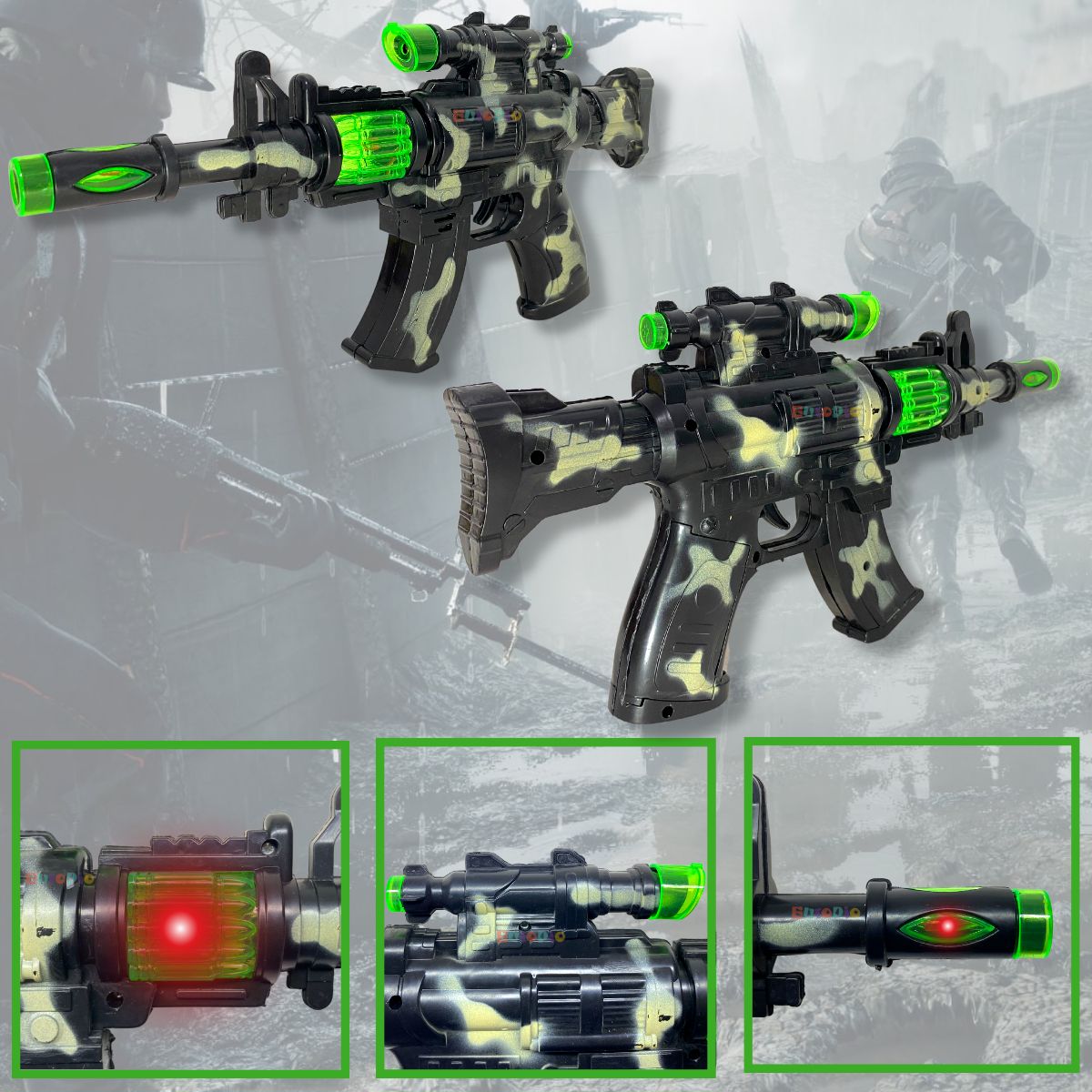 Arminha De Brinquedo Metralhadora Camuflada Laser C Luz Som