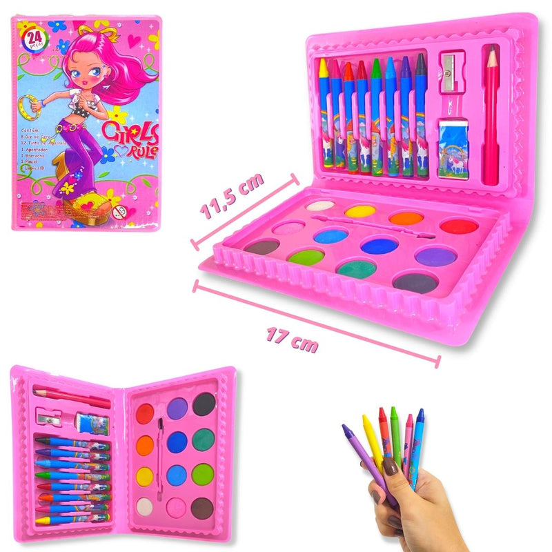 Kit 2 Maletas De Pintura Infantil Escolar Estojo 24 Peças