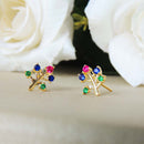 Brinco Mini árvore Com Zircônias Colorida Folheado Em Ouro 18k