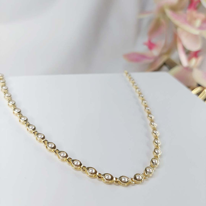 Choker Com Corrente De Mini Pérolas Folheado Em Ouro 18k