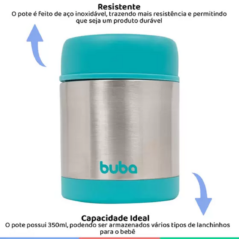 Pote Térmico Infantil Aço Inoxidável Para Refeição 350ml 6+ Meses Azul - Buba