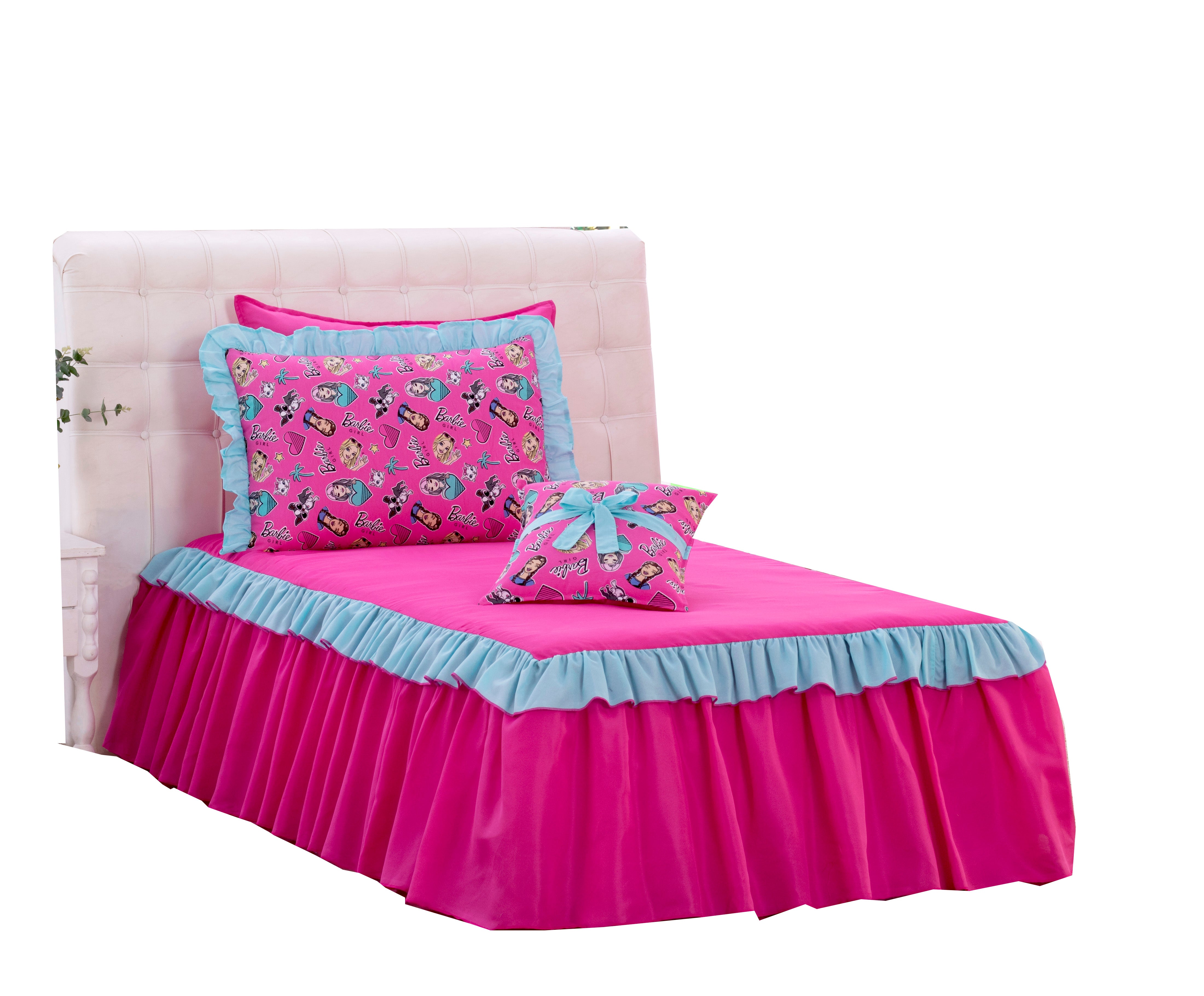 Kit Colcha Solteiro Barbie Rosa 03 Peças