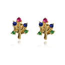 Brinco Mini árvore Com Zircônias Colorida Folheado Em Ouro 18k
